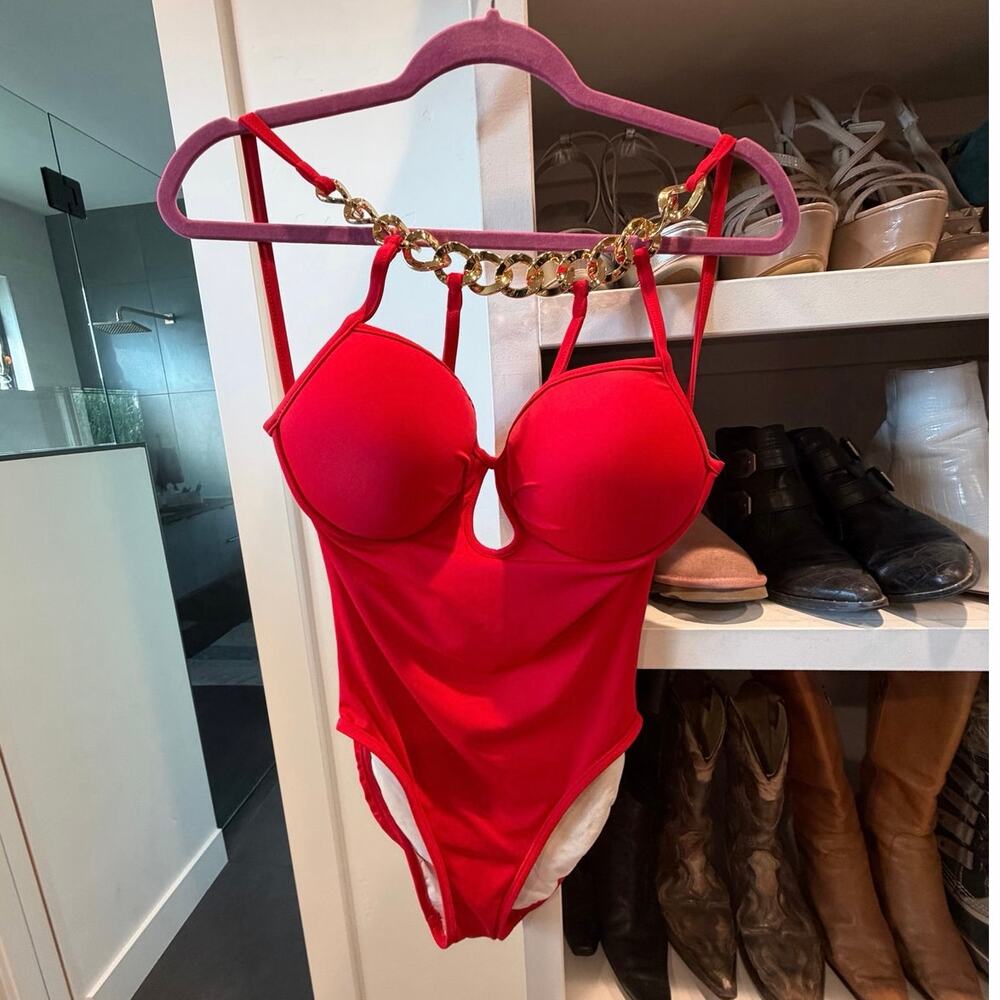 Red Jayme Shaw pageant swim suit size 4